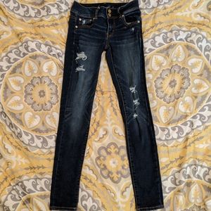 Ripped Dark Wash Skinny Jeans American Eagle Outfi